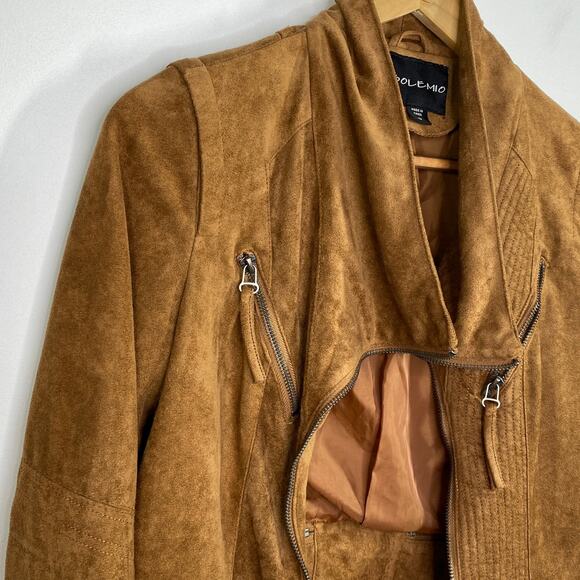 Solemio Brown Faux Suede Full Zip Long Sleeve Jacket Woman Small Country Western - Picture 4 of 8